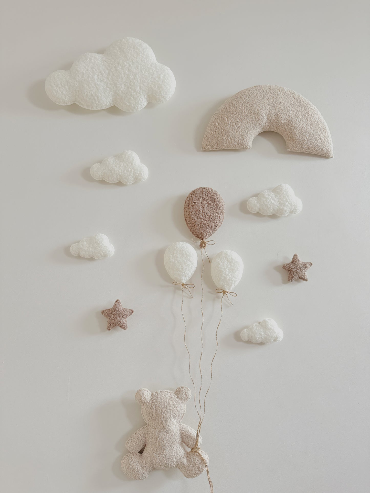 Bouclé Rainbow, Balloons, Clouds & Stars Wall Display Set - Ivory, Taupe & Ecru Bouclé