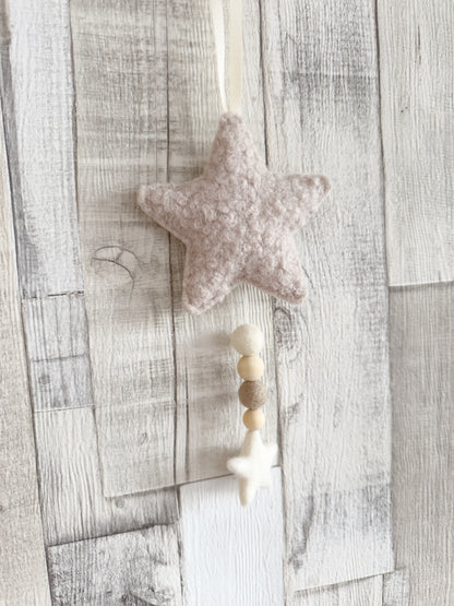 Bouclé Star Hanging Decoration - Stone & Ivory - READY TO POST