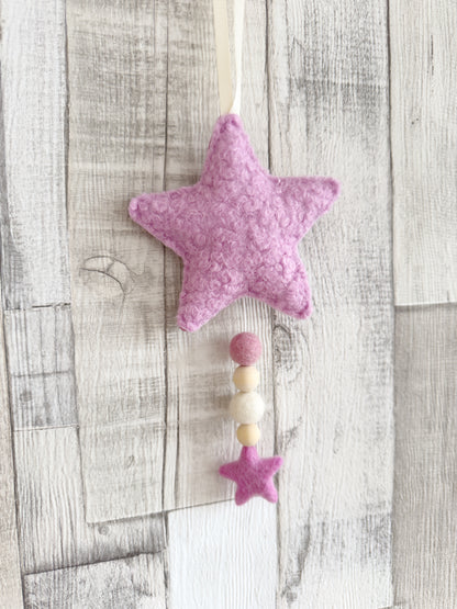 Bouclé Star Hanging Decoration - Ivory & Fuchsia Pink - READY TO POST