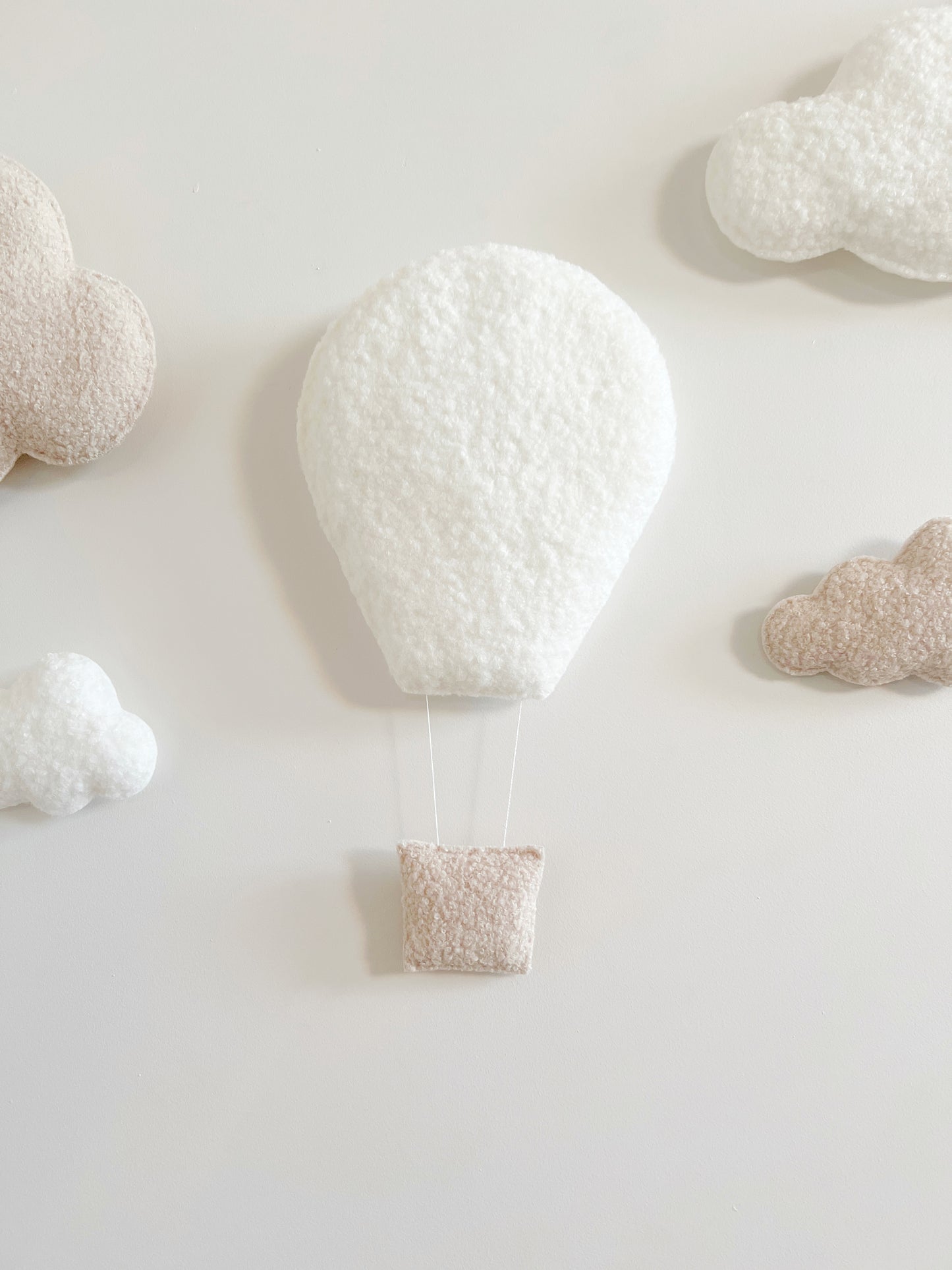 Hot Air Balloon & Clouds Wall Display Set - XL & Small Clouds - Ivory & Ecru Bouclé