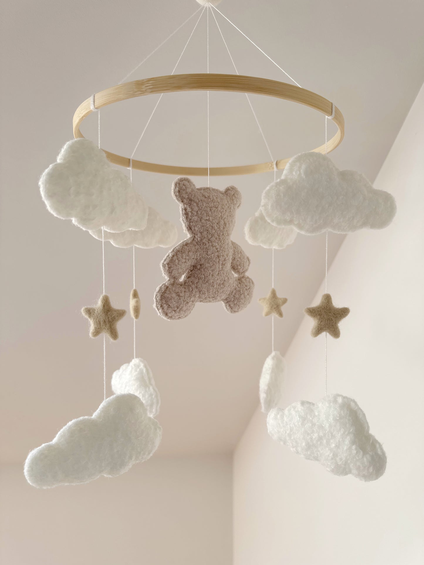 Teddy Bear & Clouds Bouclé Cot Mobile