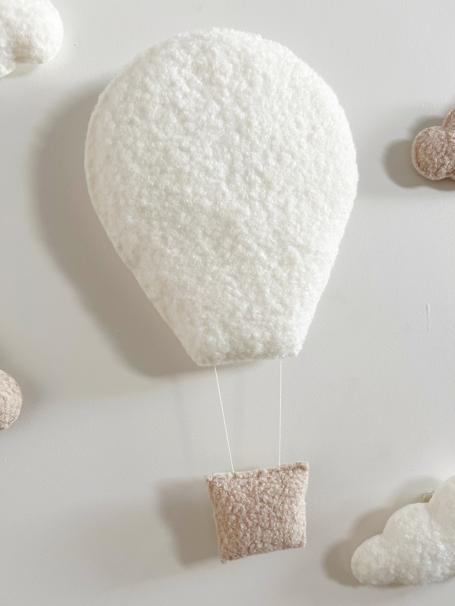 Hot Air Balloon & Small Clouds Wall Display Set - Ivory & Ecru Bouclé