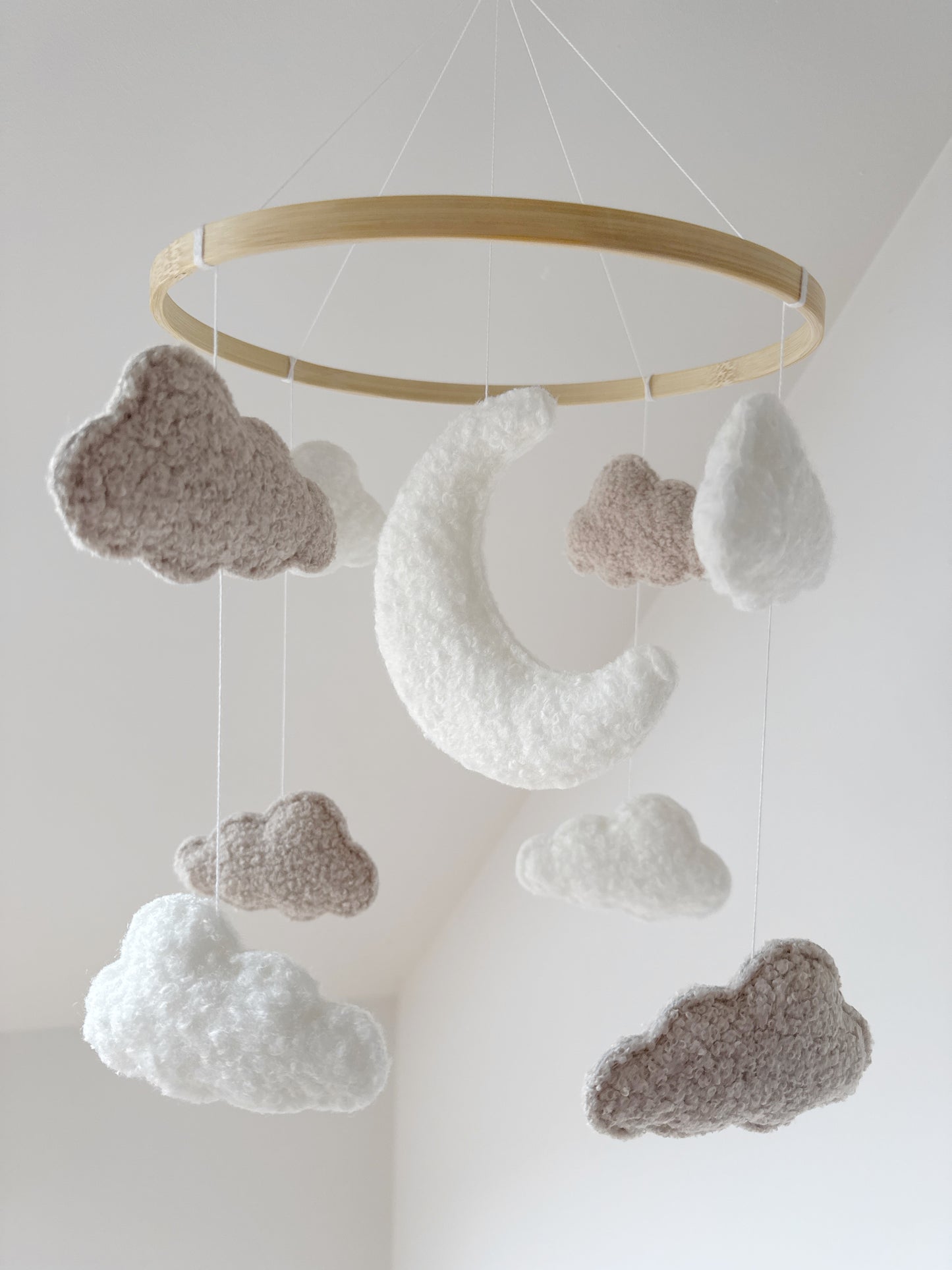 Moon & Clouds Bouclé Cot Mobile - Ivory & Ecru Bouclé