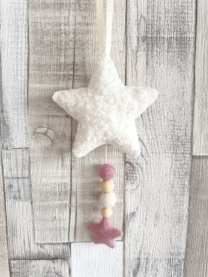 Bouclé Star Hanging Decoration - Ivory & Dusty Pink - READY TO POST