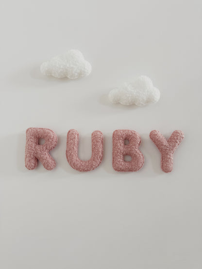Personalised Name & Clouds Wall Display Set - Ivory & Rose Bouclé