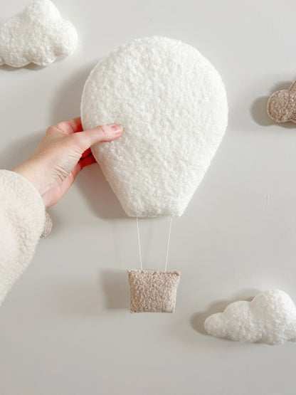 Hot Air Balloon & Small Clouds Wall Display Set - Ivory & Ecru Bouclé