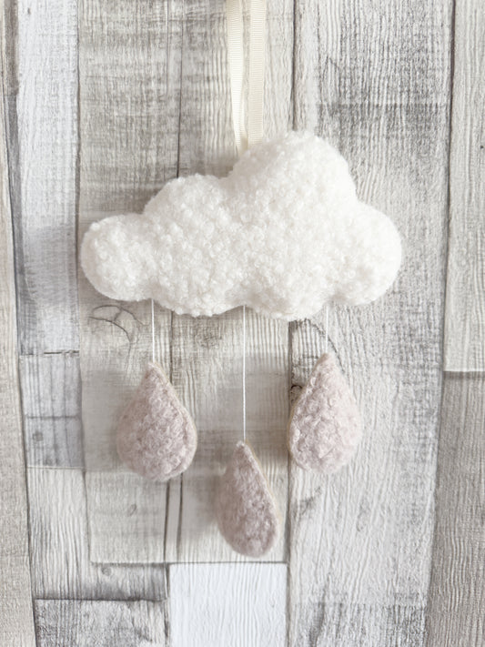 Bouclé Cloud & Mini Raindrops Wall Hanger - Ivory & Stone Bouclé