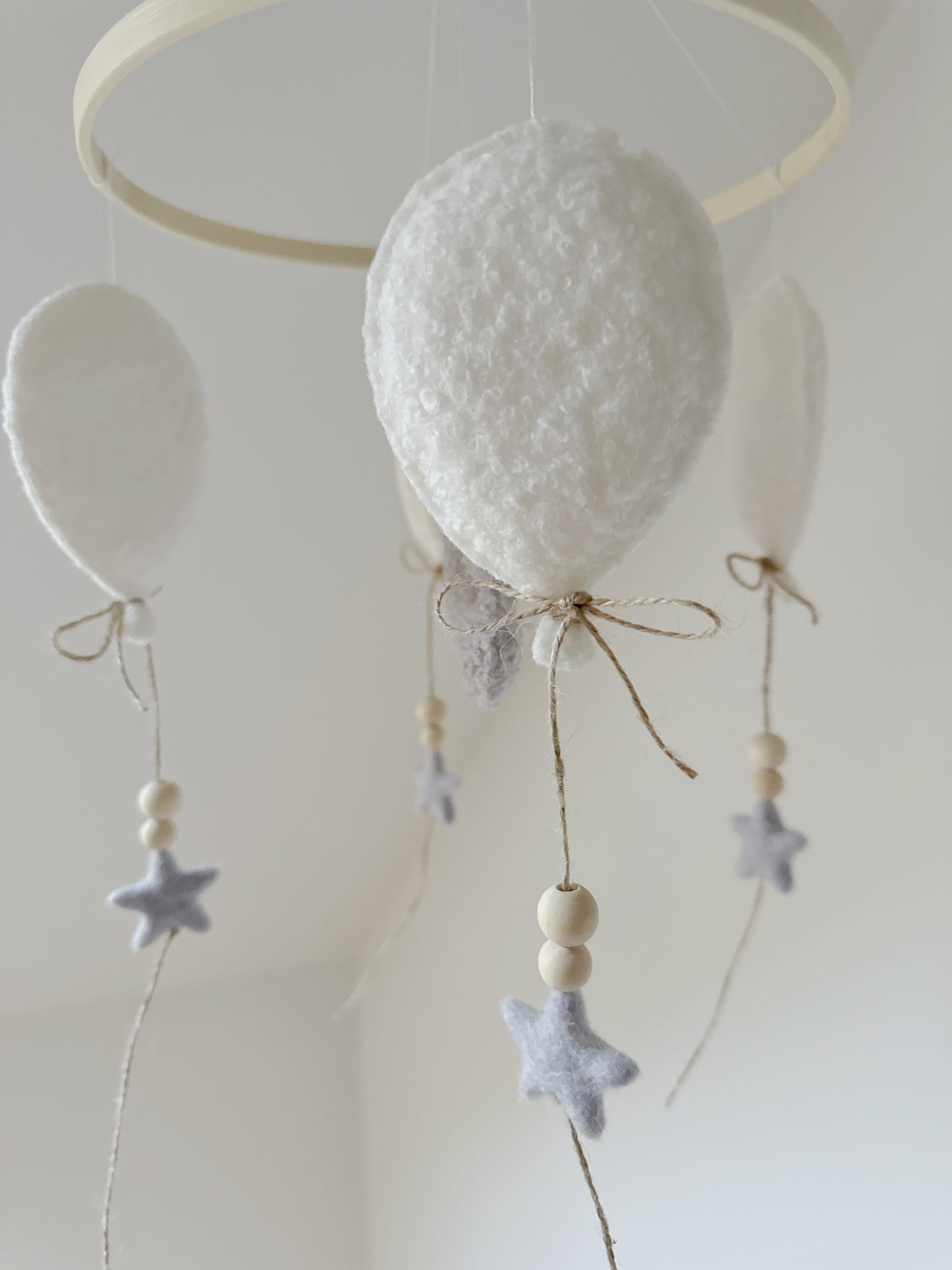 Teddy Bear & Balloons Bouclé Cot Mobile - Ivory & Light Grey