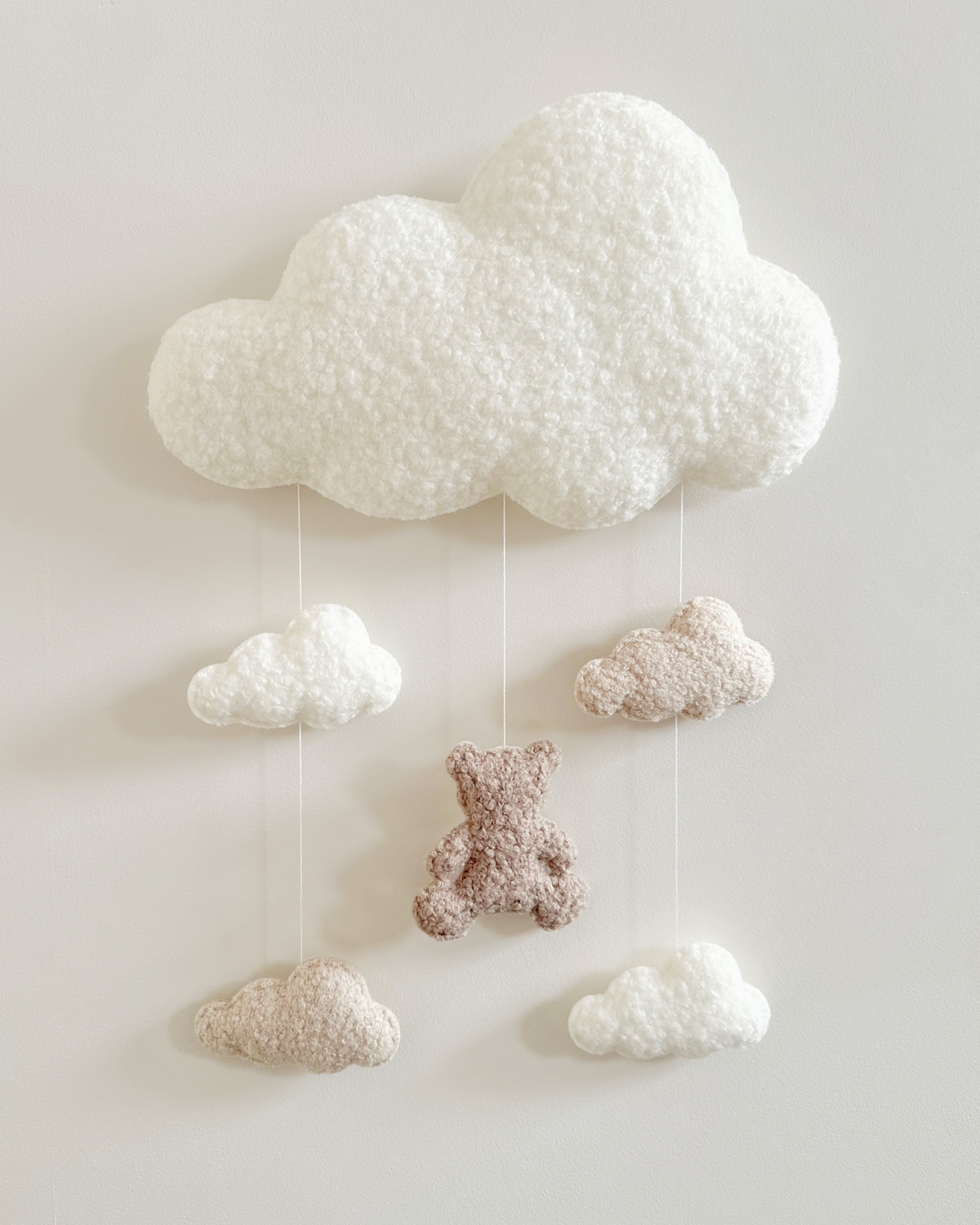 Teddy Bear & Clouds Bouclé Cloud Wall Mobile - READY TO POST