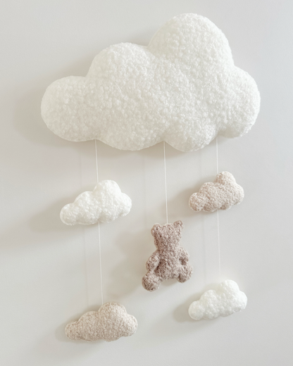 Teddy Bear & Clouds Bouclé Cloud Wall Mobile - READY TO POST