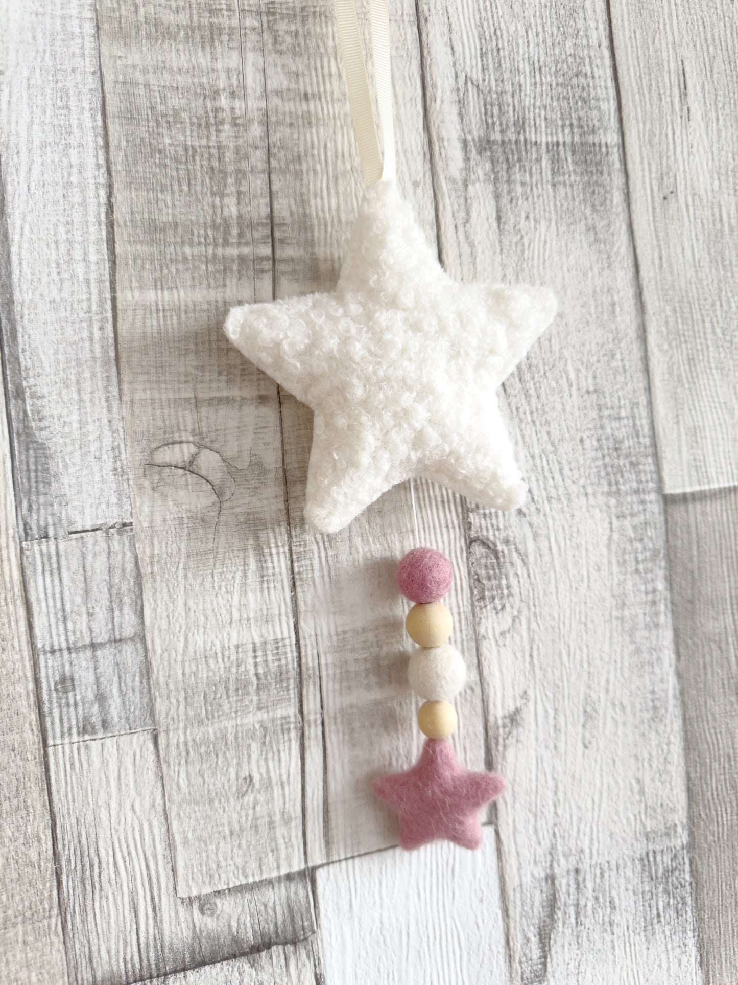 Bouclé Star Hanging Decoration - Ivory & Dusty Pink - READY TO POST