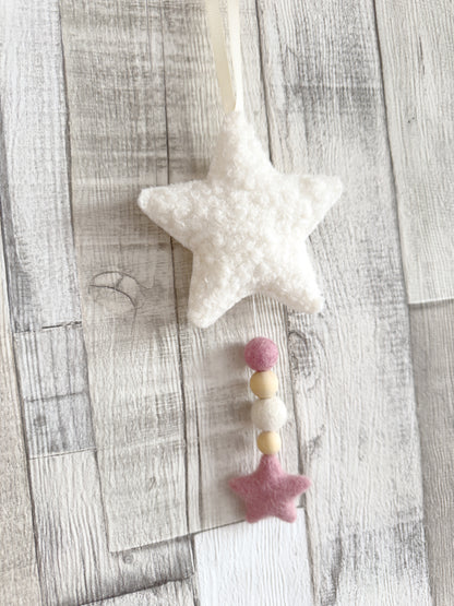 Bouclé Star Hanging Decoration - Ivory & Dusty Pink - READY TO POST