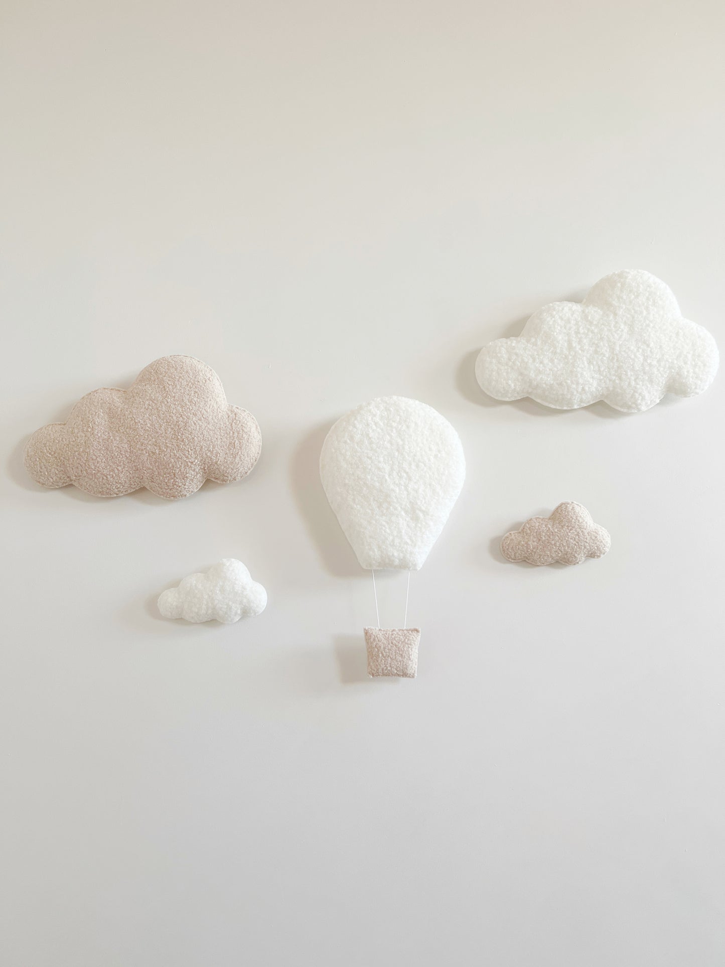 Hot Air Balloon & Clouds Wall Display Set - XL & Small Clouds - Ivory & Ecru Bouclé