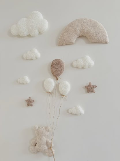 Bouclé Rainbow, Balloons, Clouds & Stars Wall Display Set - Ivory, Taupe & Ecru Bouclé