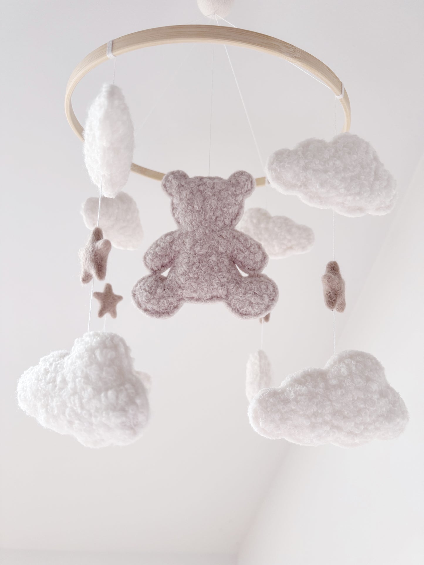 Teddy Bear & Clouds Bouclé Cot Mobile