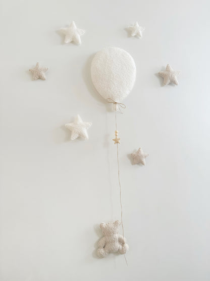 Balloon & Stars Wall Display Set  - Small Teddy Bear - Ivory & Ecru Bouclé