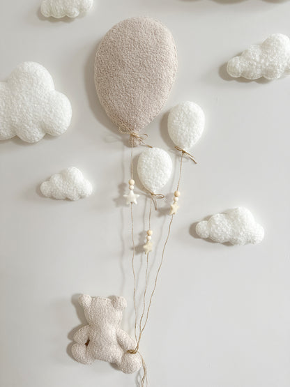 Balloons & Clouds Wall Display Set -10 piece set - Large Teddy Bear - Ivory & Ecru Bouclé