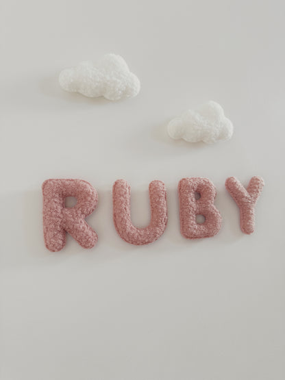 Personalised Name & Clouds Wall Display Set - Ivory & Rose Bouclé