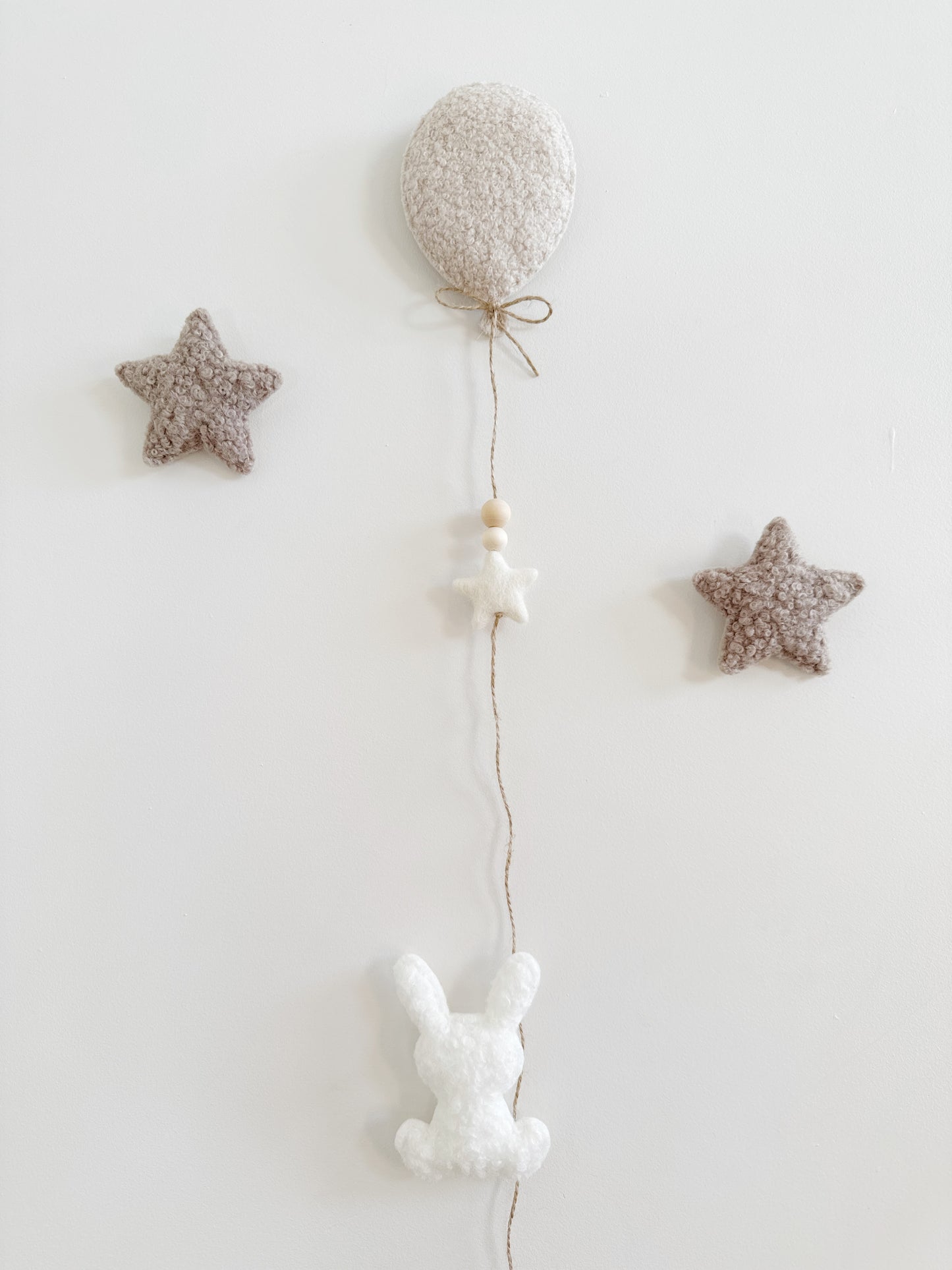 Mini Bunny Wall Display Set - Balloon & Bunny with Stars - Ivory, Ecru & Taupe Bouclé - READY TO POST