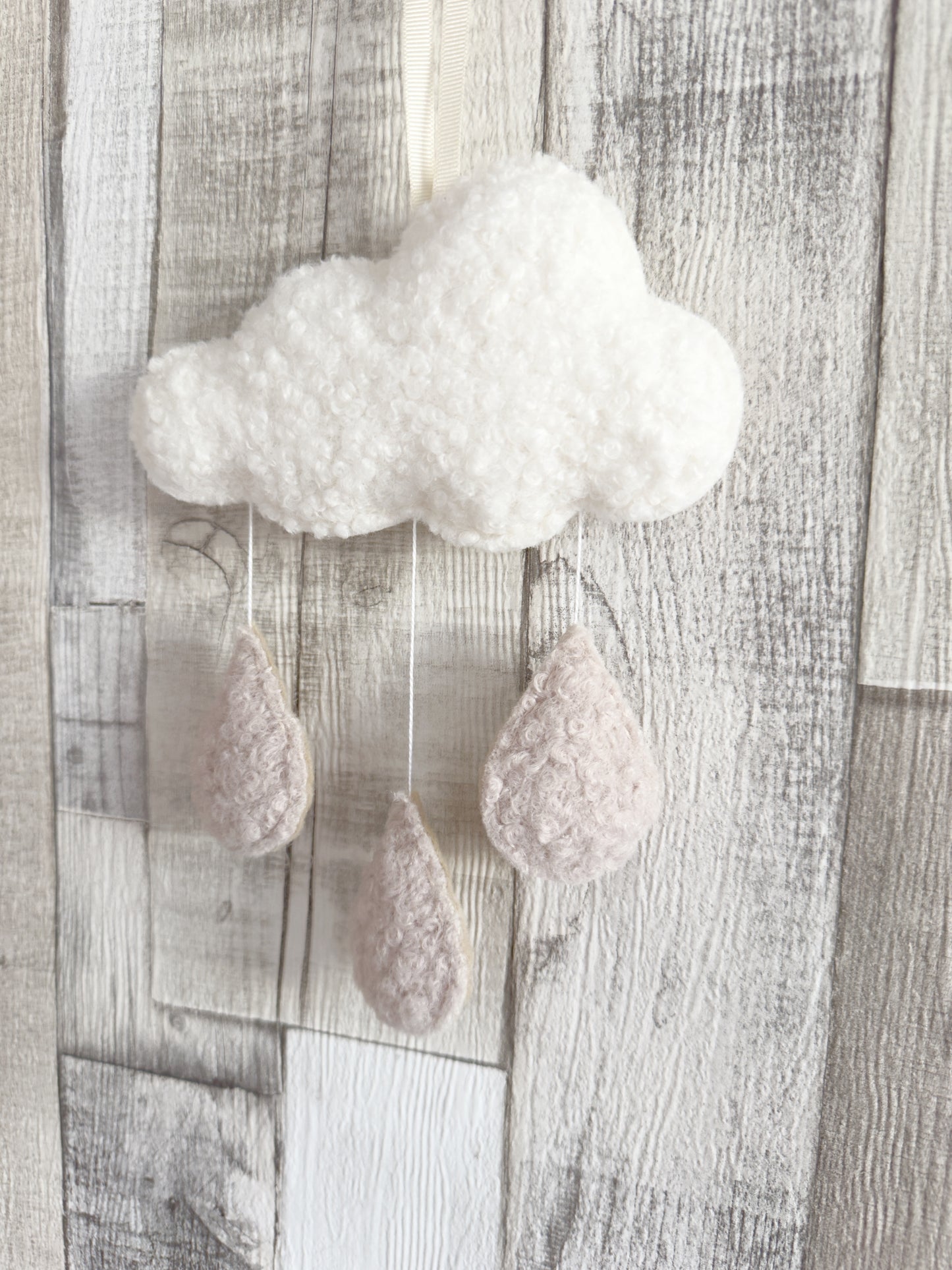 Bouclé Cloud & Mini Raindrops Wall Hanger - Ivory & Stone Bouclé