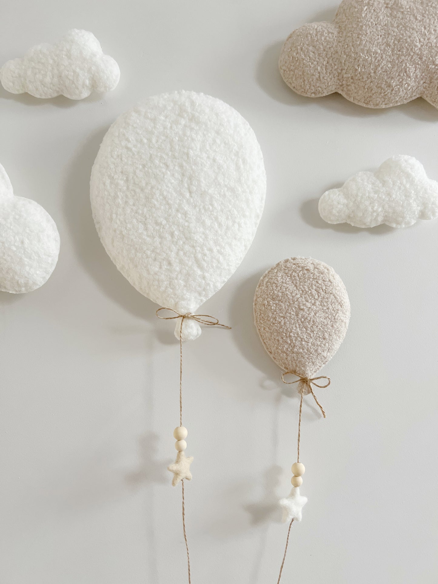 Balloons & Clouds Wall Display Set - 2 Balloons, Large Bunny - Ivory & Ecru Bouclé