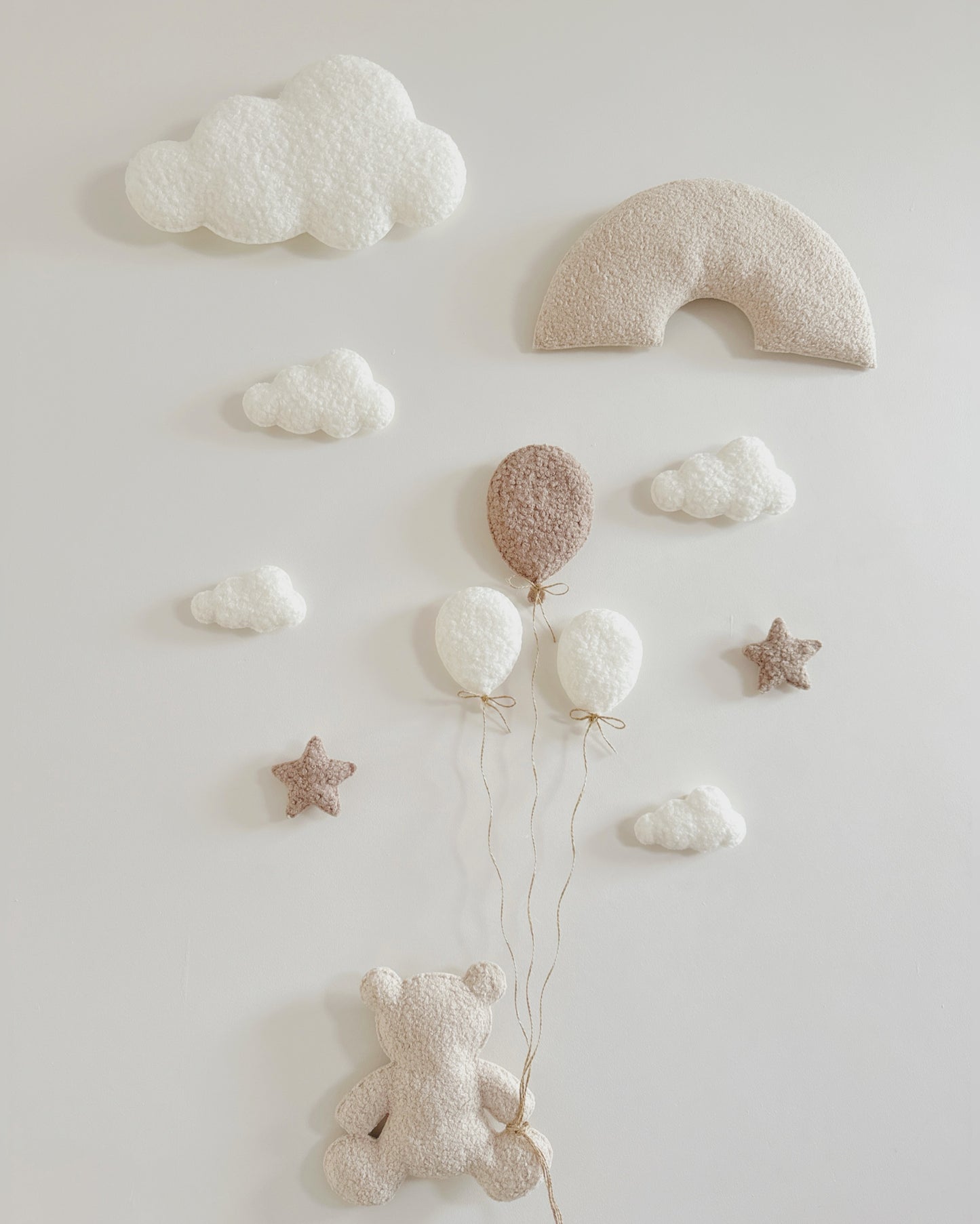 Bouclé Rainbow, Balloons, Clouds & Stars Wall Display Set - Ivory, Taupe & Ecru Bouclé