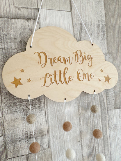 Dream Big Little One Mini Felt Ball Wall Mobile - Brown Tones & Ivory - READY TO POST