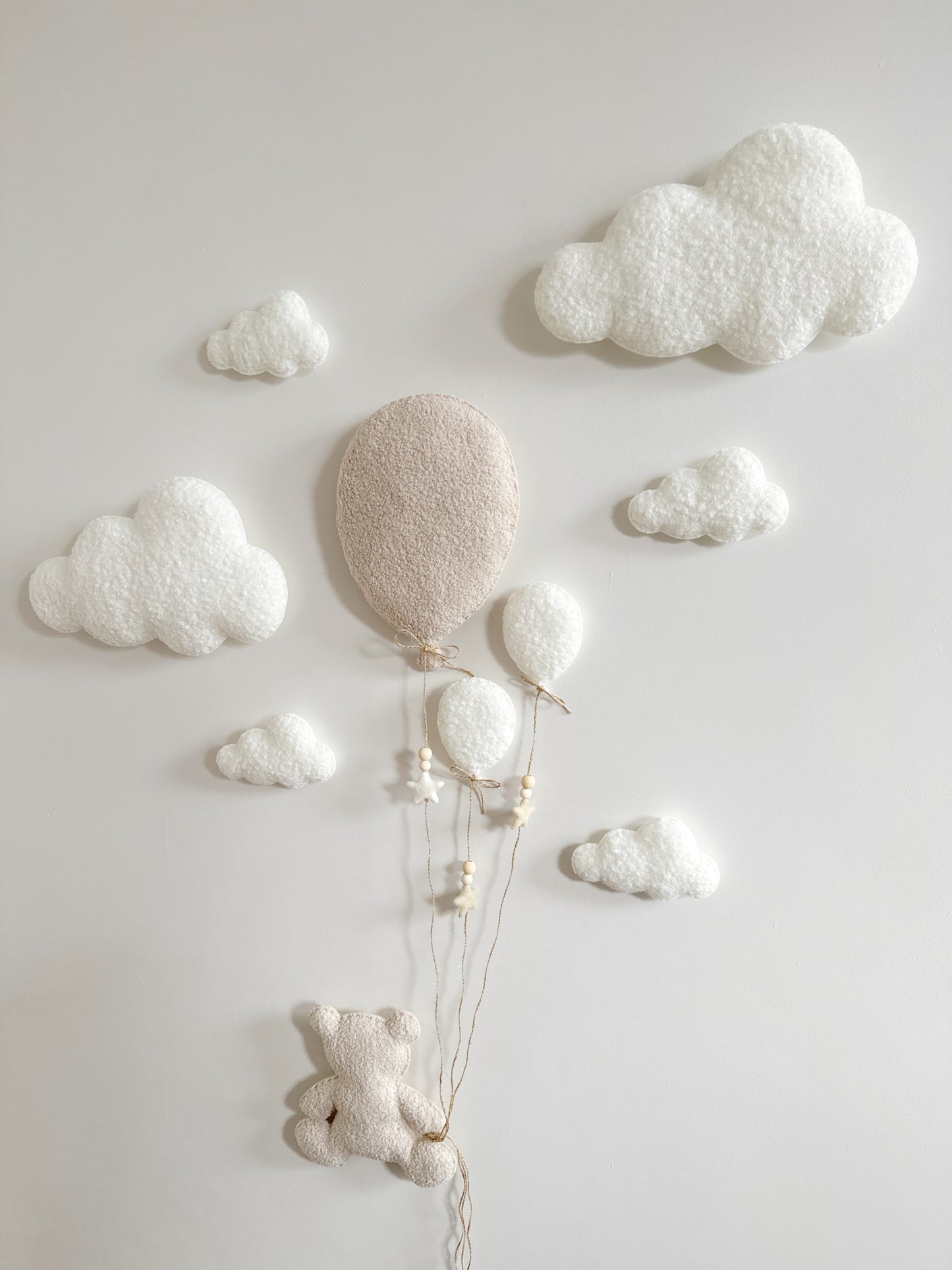 Balloons & Clouds Wall Display Set -10 piece set - Large Teddy Bear - Ivory & Ecru Bouclé