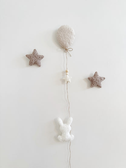 Mini Bunny Wall Display Set - Balloon & Bunny with Stars - Ivory, Ecru & Taupe Bouclé - READY TO POST