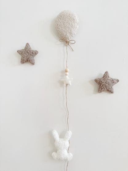 Mini Bunny Wall Display Set - Balloon & Bunny with Stars - Ivory, Ecru & Taupe Bouclé - READY TO POST