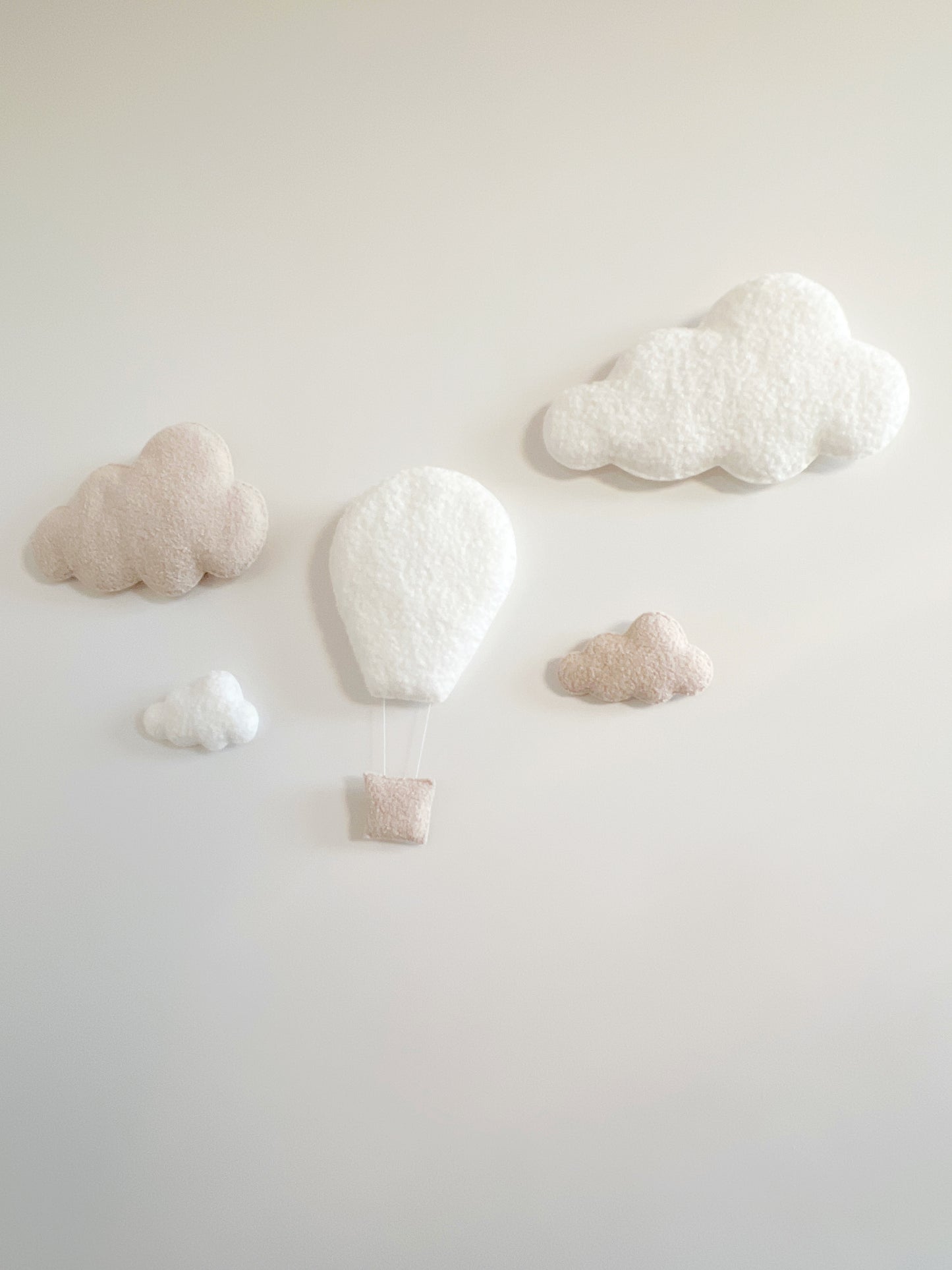 Hot Air Balloon & Clouds Wall Display Set - XL & Small Clouds - Ivory & Ecru Bouclé