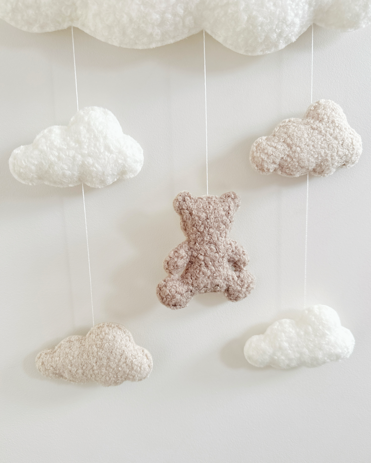 Teddy Bear & Clouds Bouclé Cloud Wall Mobile - READY TO POST