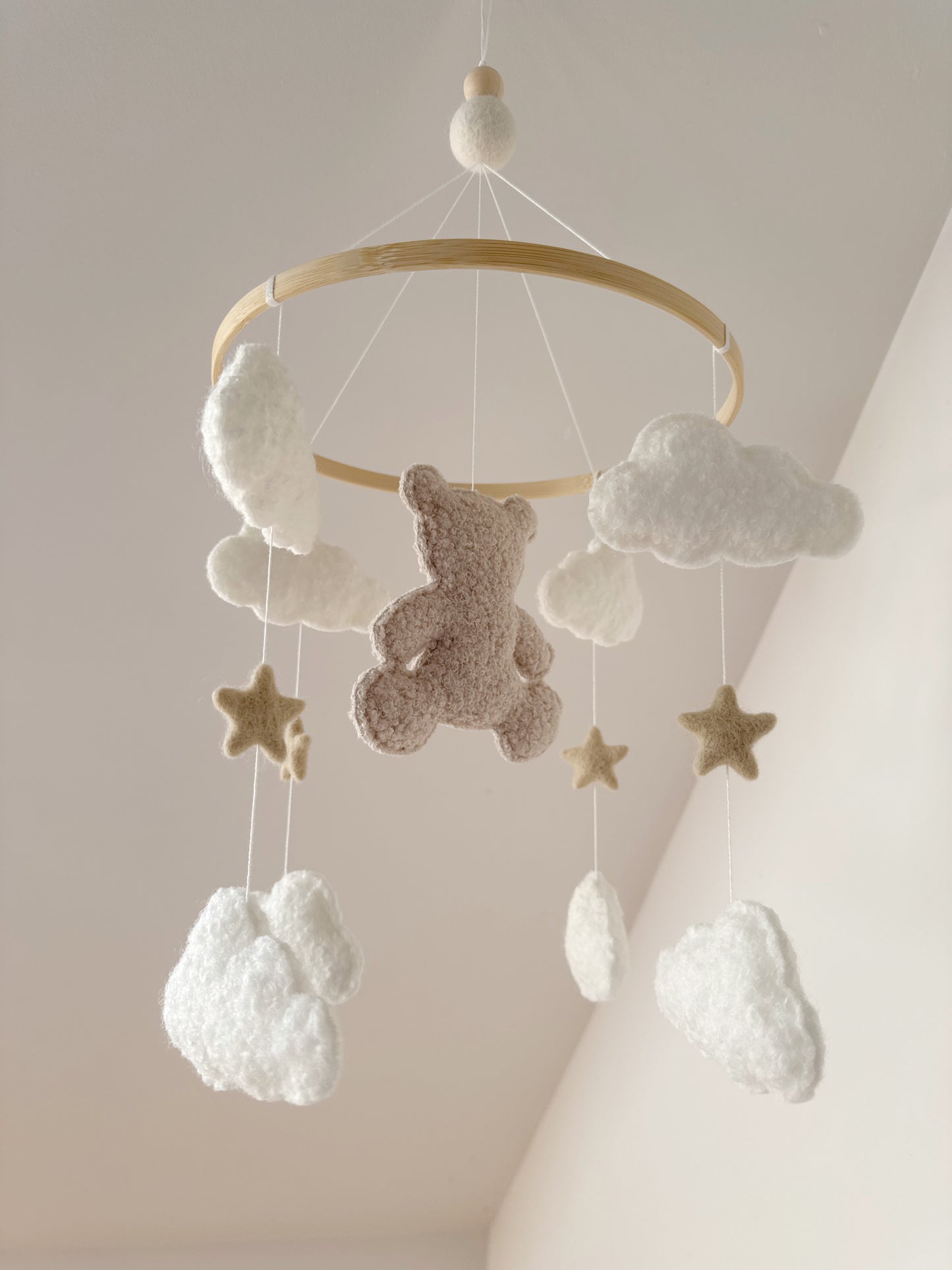 Teddy Bear & Clouds Bouclé Cot Mobile