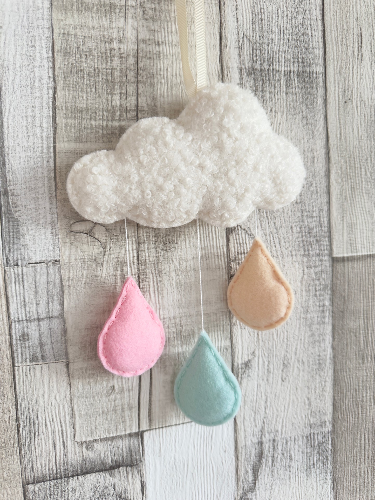 Bouclé Cloud & Mini Raindrops Wall Hanger - Pastel Mix
