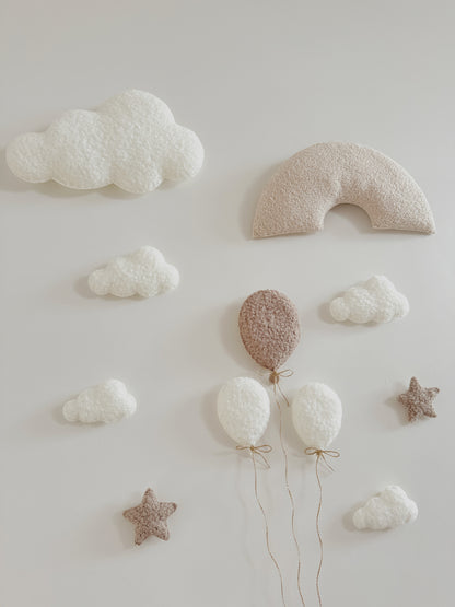 Bouclé Rainbow, Balloons, Clouds & Stars Wall Display Set - Ivory, Taupe & Ecru Bouclé