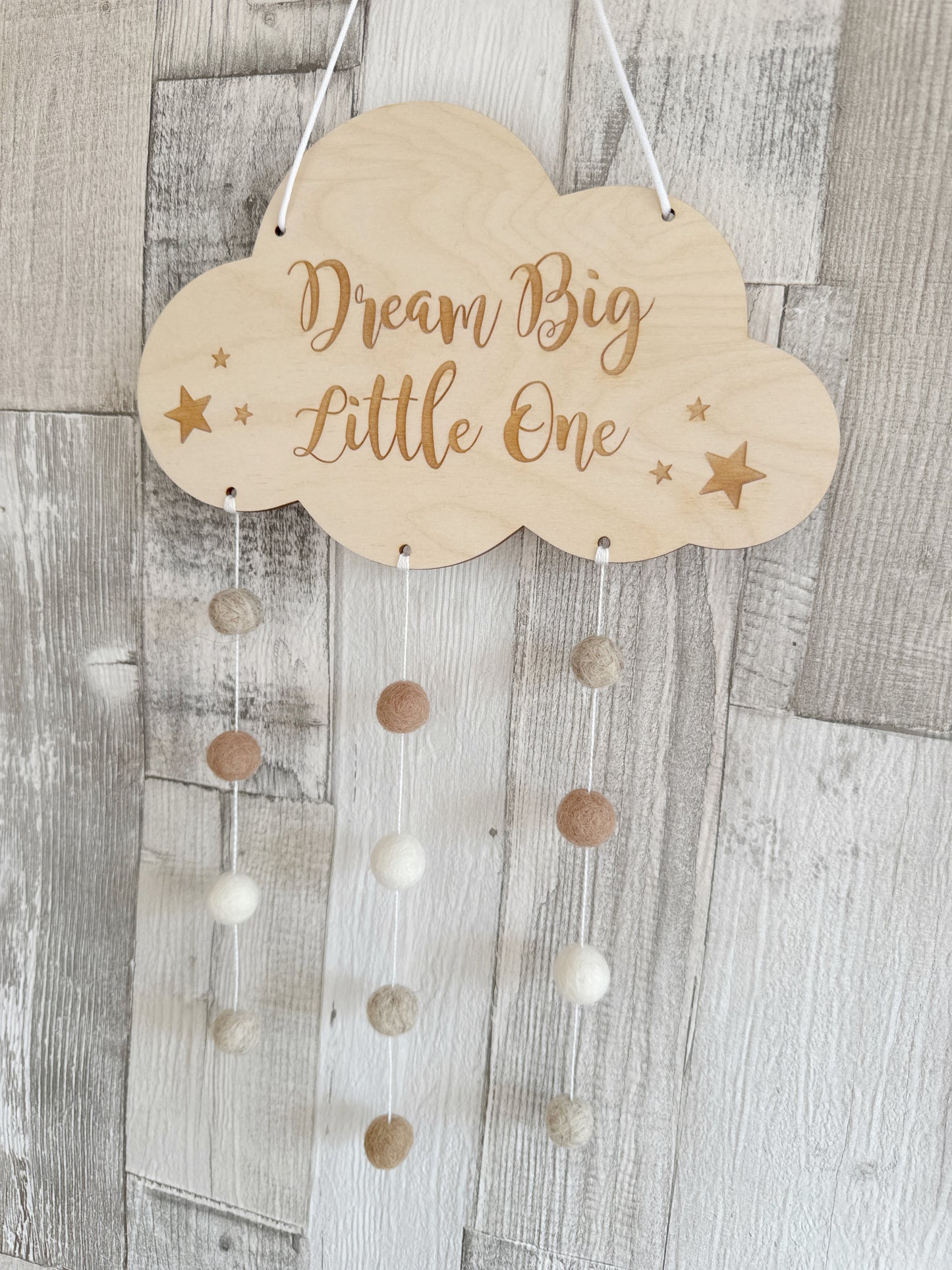 Dream Big Little One Mini Felt Ball Wall Mobile - Brown Tones & Ivory - READY TO POST