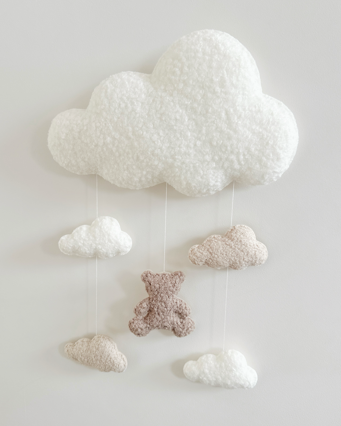 Teddy Bear & Clouds Bouclé Cloud Wall Mobile - READY TO POST