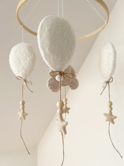 Teddy Bear & Balloons Bouclé Cot Mobile - Ivory & Ecru