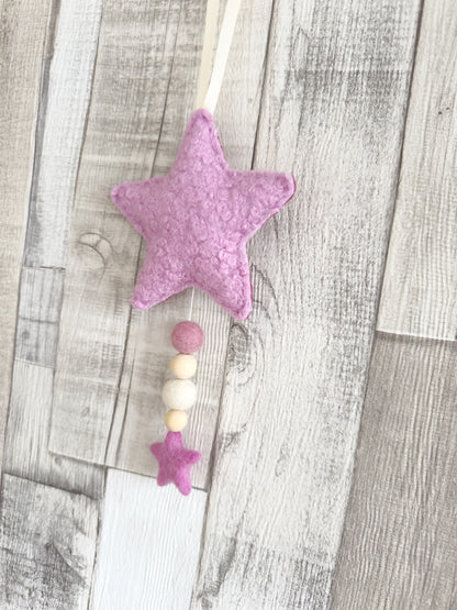 Bouclé Star Hanging Decoration - Ivory & Fuchsia Pink - READY TO POST