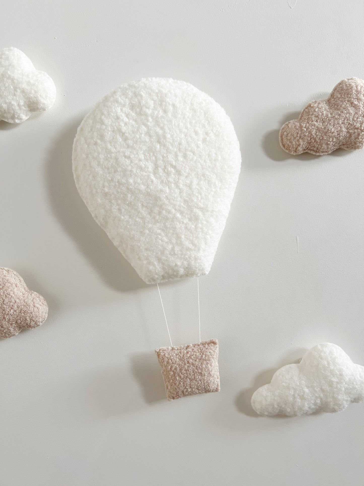 Hot Air Balloon & Small Clouds Wall Display Set - Ivory & Ecru Bouclé