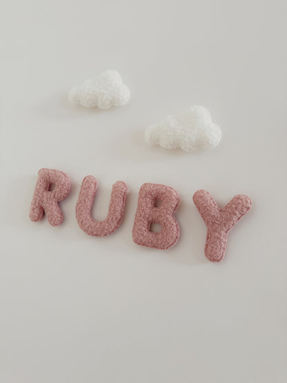 Personalised Name & Clouds Wall Display Set - Ivory & Rose Bouclé