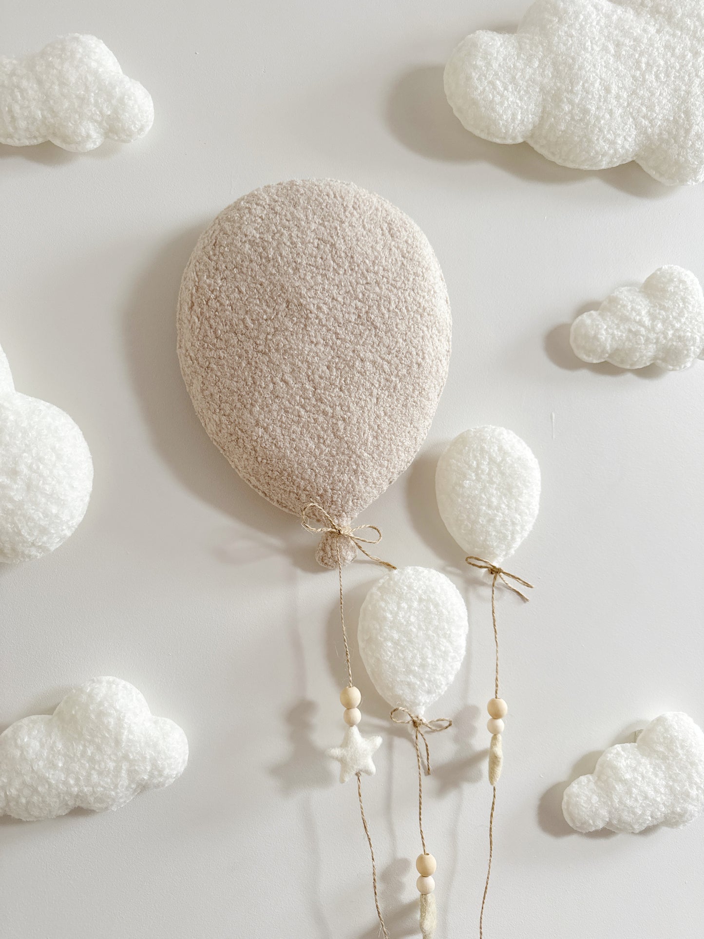 Balloons & Clouds Wall Display Set -10 piece set - Large Teddy Bear - Ivory & Ecru Bouclé