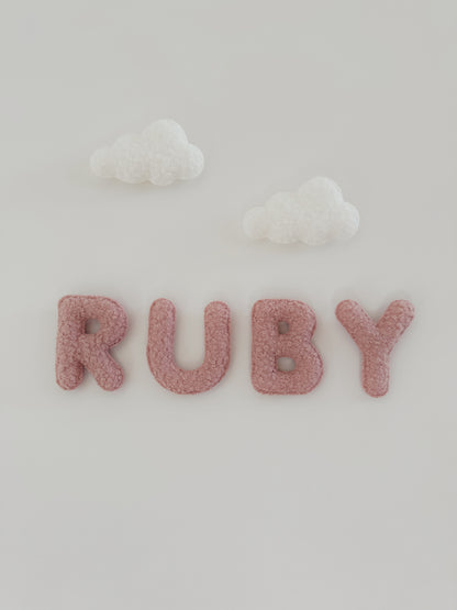 Personalised Name & Clouds Wall Display Set - Ivory & Rose Bouclé