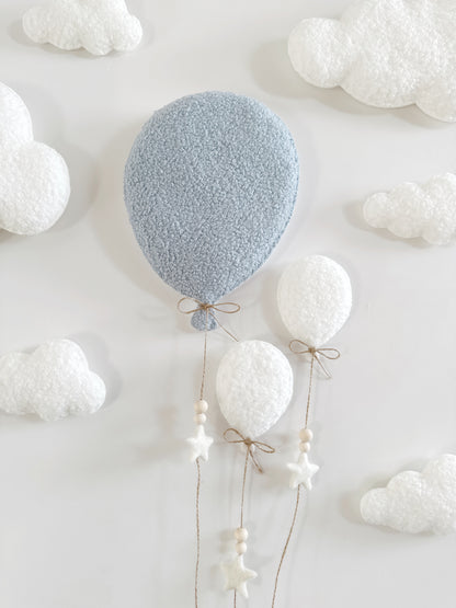 Balloons & Clouds Wall Display Set -10 piece set - Large Teddy Bear - Ivory & Baby Blue Bouclé