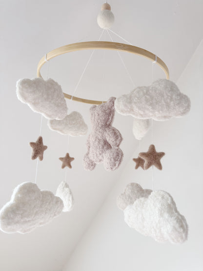 Teddy Bear & Clouds Bouclé Cot Mobile