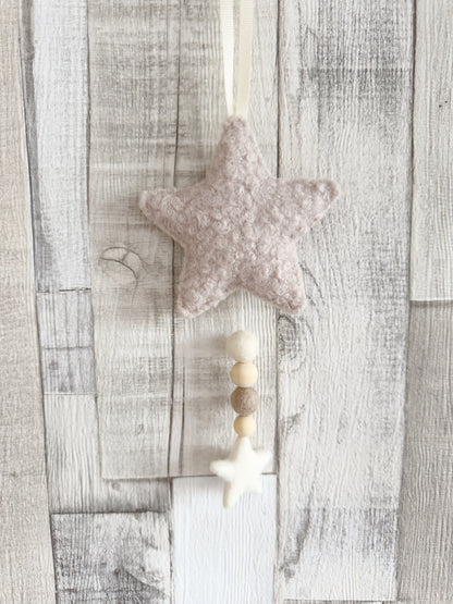 Bouclé Star Hanging Decoration - Stone & Ivory - READY TO POST