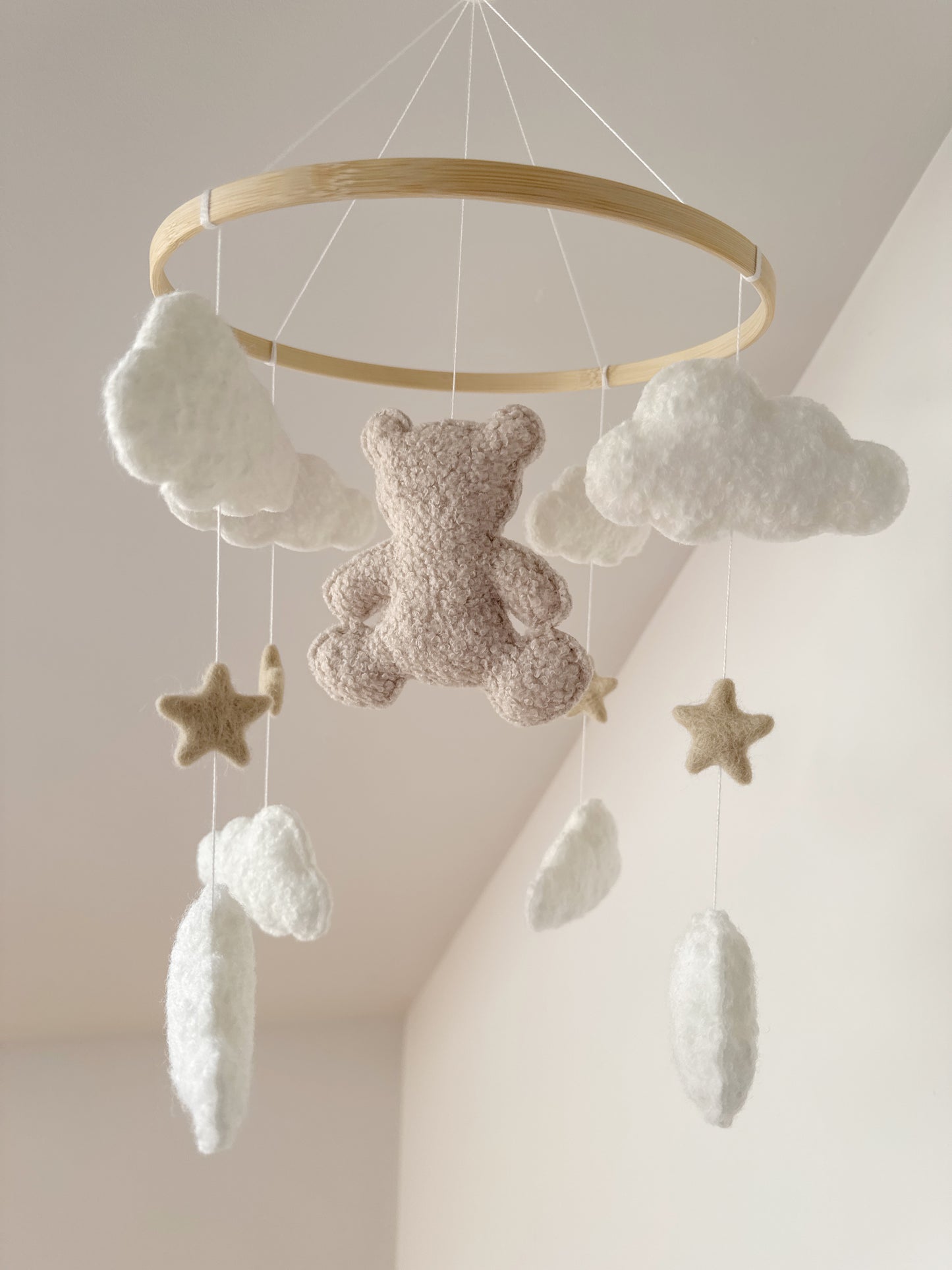 Teddy Bear & Clouds Bouclé Cot Mobile