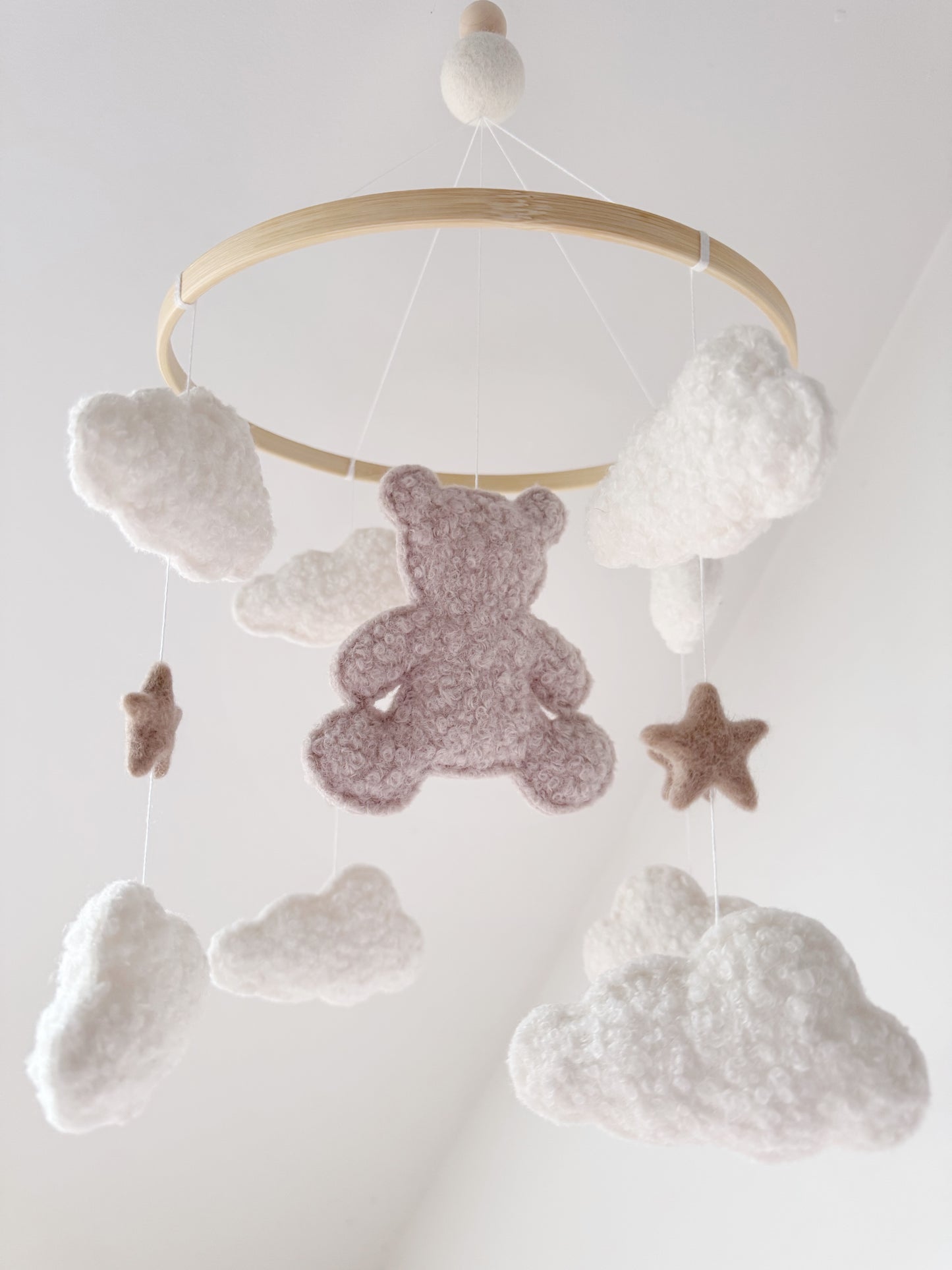 Teddy Bear & Clouds Bouclé Cot Mobile