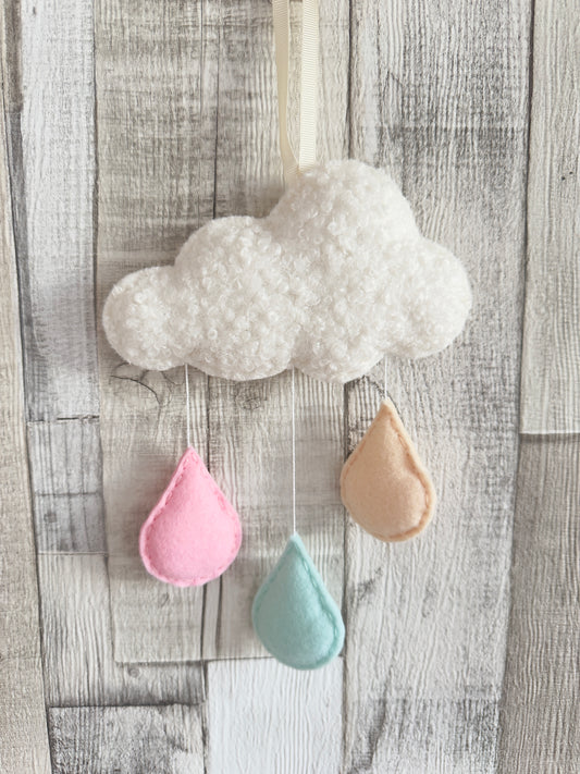 Bouclé Cloud & Mini Raindrops Wall Hanger - Pastel Mix