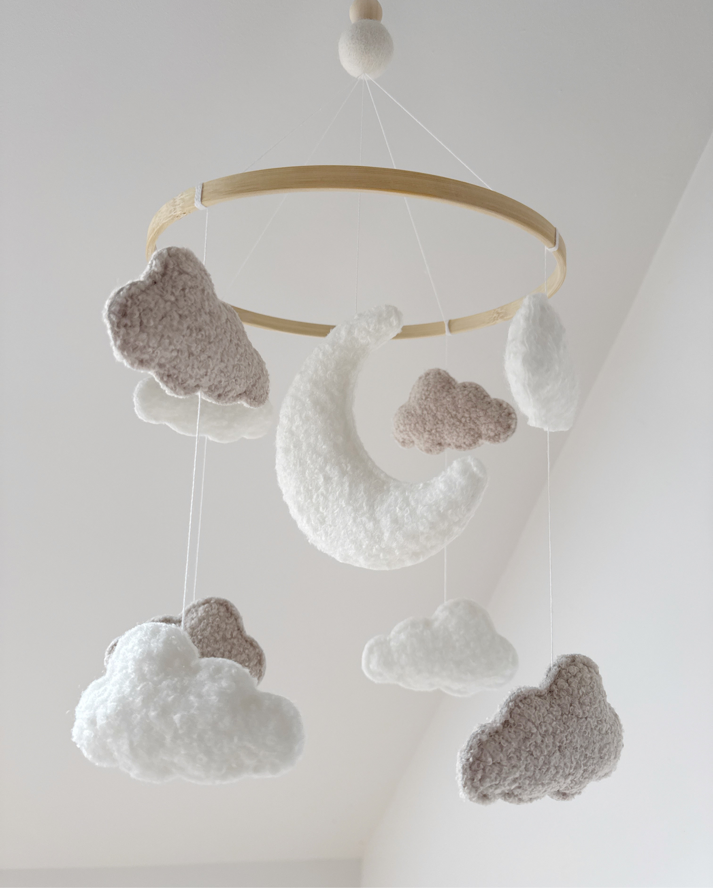 Moon & Clouds Bouclé Cot Mobile - Ivory & Ecru Bouclé